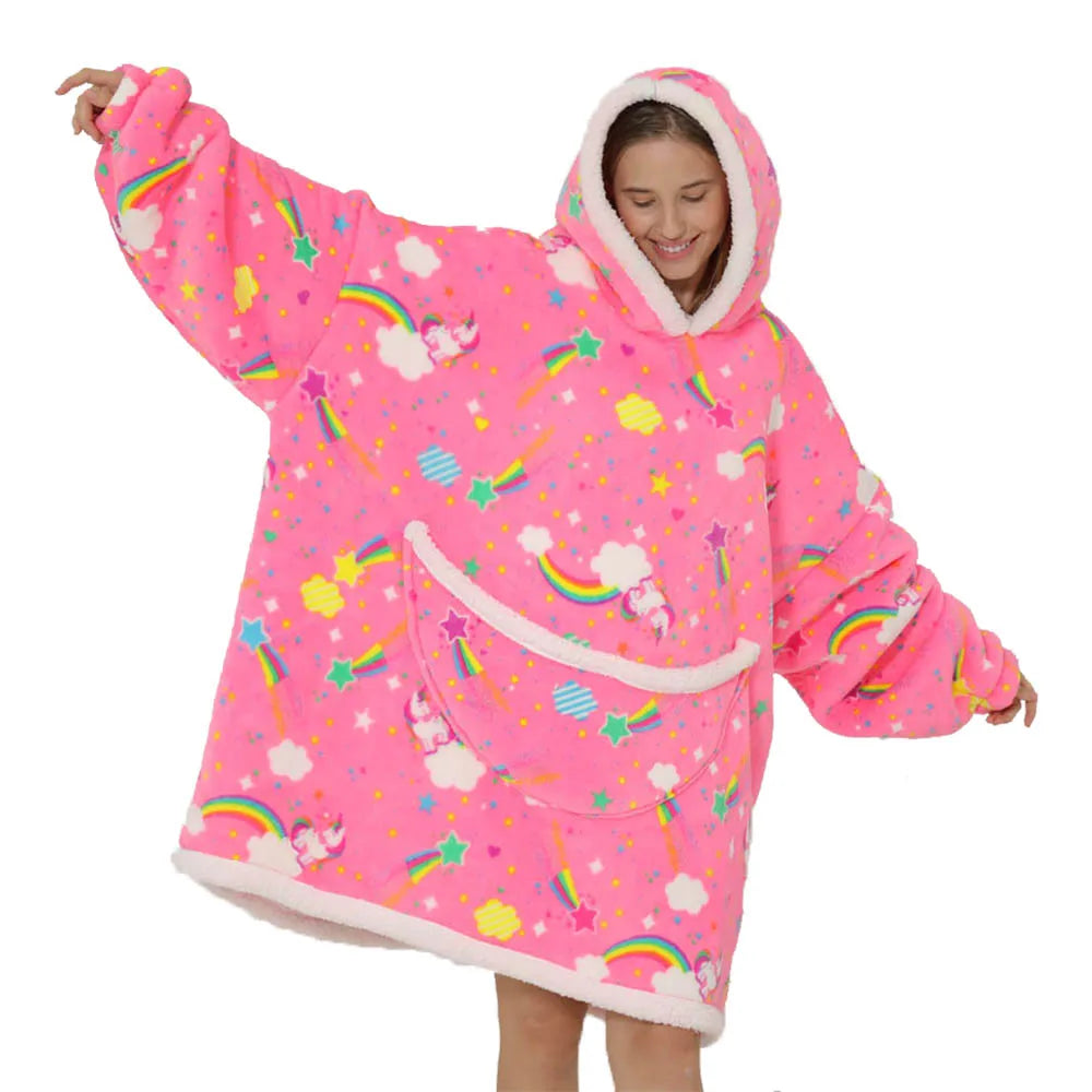 Hooded Fleece Blanket with Pockets – Extra Large Cozy Throw