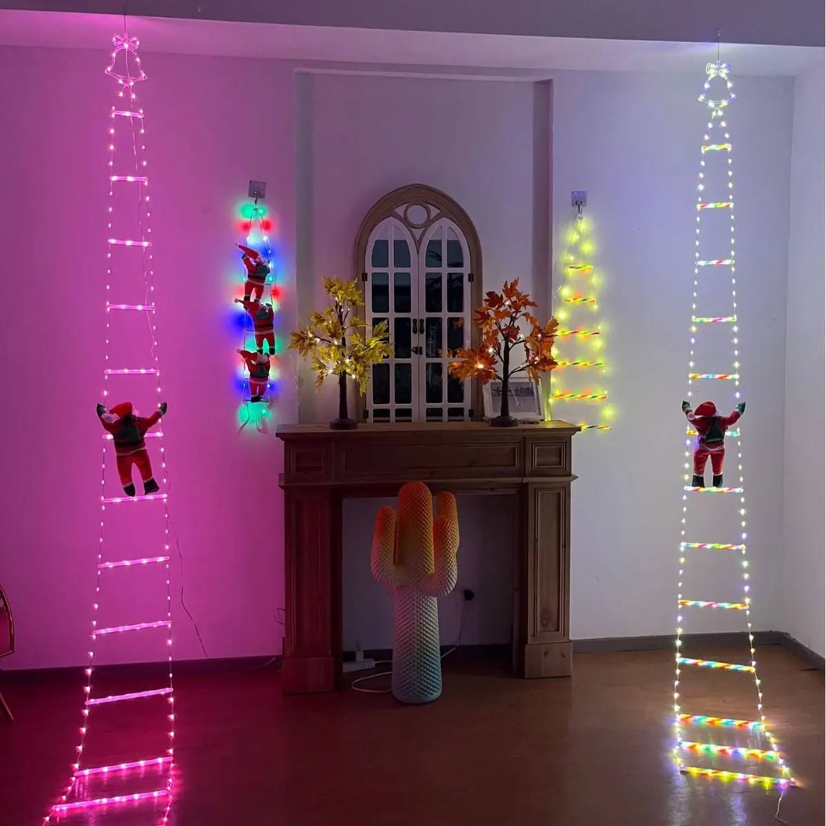 Festive Santa on a Ladder LED Light Display with 8 Modes