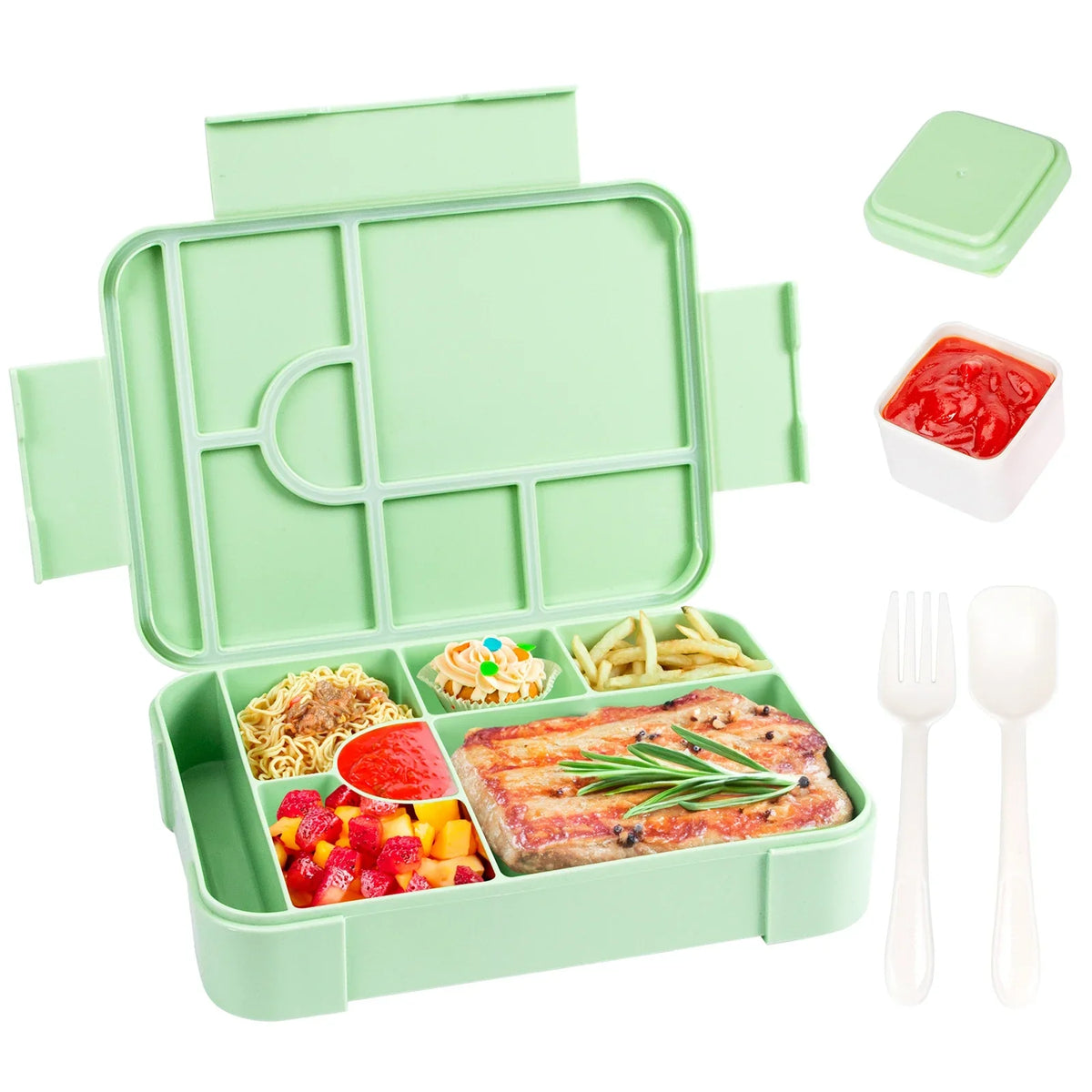 Smart Bento Meal Box – 1330ml, 7 Sections, Spill-Resistant with Utensils