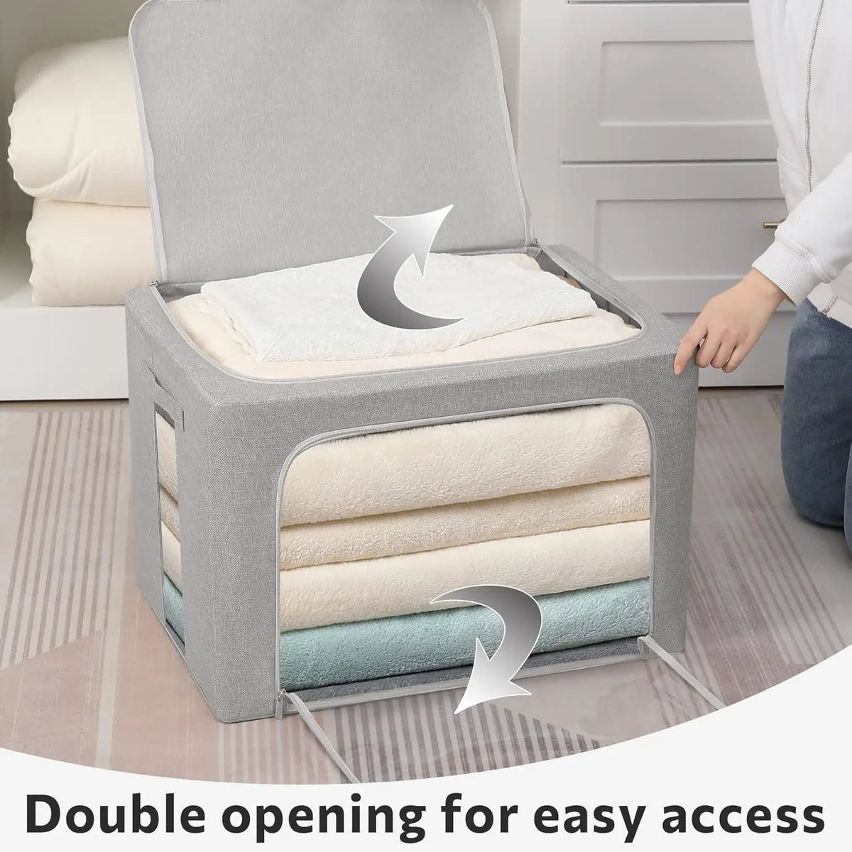 Linen Storage Bins with Clear Window – Stackable Fabric Organizers