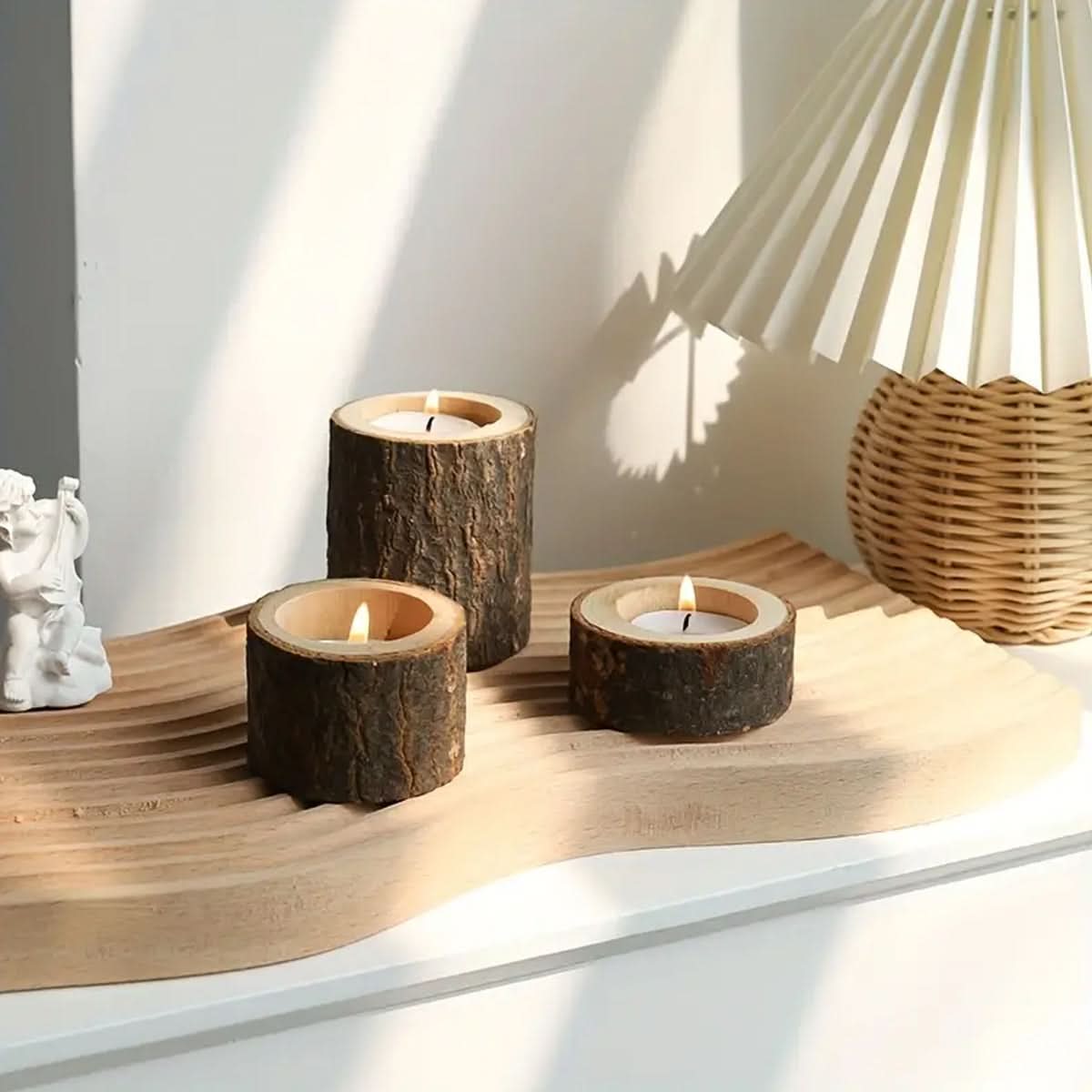 Rustic Charm - Three-Piece Wooden Tea Light Display Set