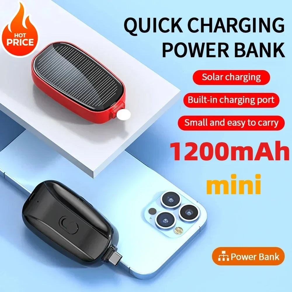 EcoCharge Solar Mini Keychain Power Bank – 1200mAh Portable Charger