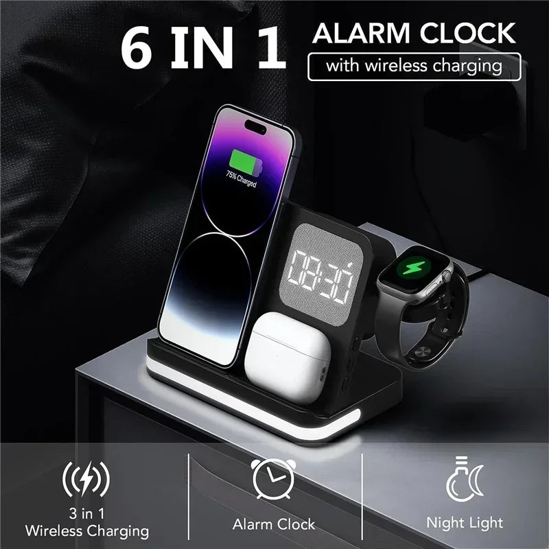 TrioCharge Hub: Wireless Charging Station with LED Clock & Fan
