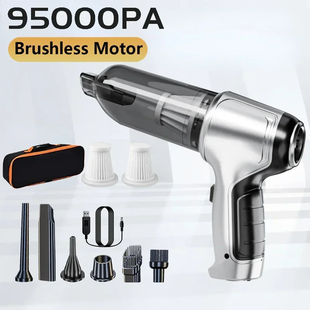 SwiftClean 95000Pa Portable Cordless Car Vacuum – Lightweight Handheld Cleaner for Home and Vehicle