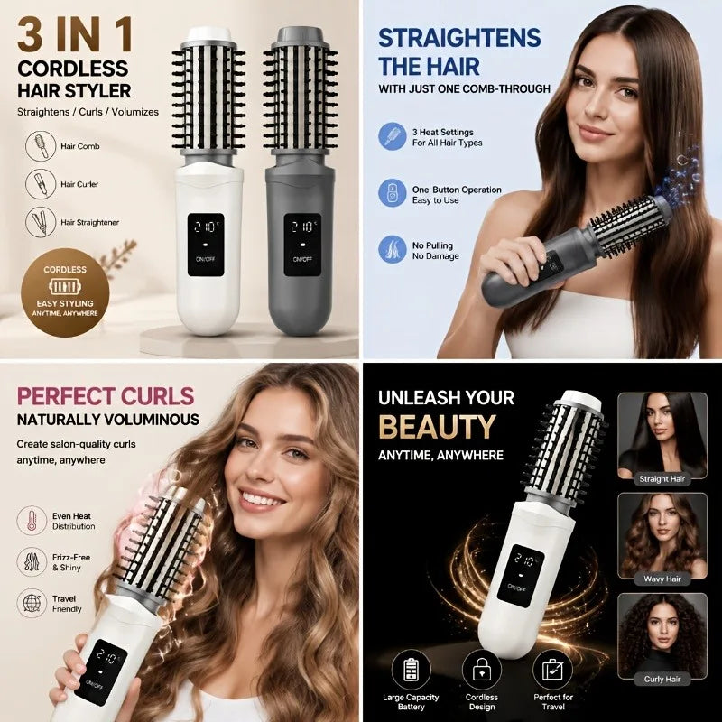 FlexiStyle Cordless Hair Straightening Comb – 2600mAh Rechargeable Portable Hair Styler
