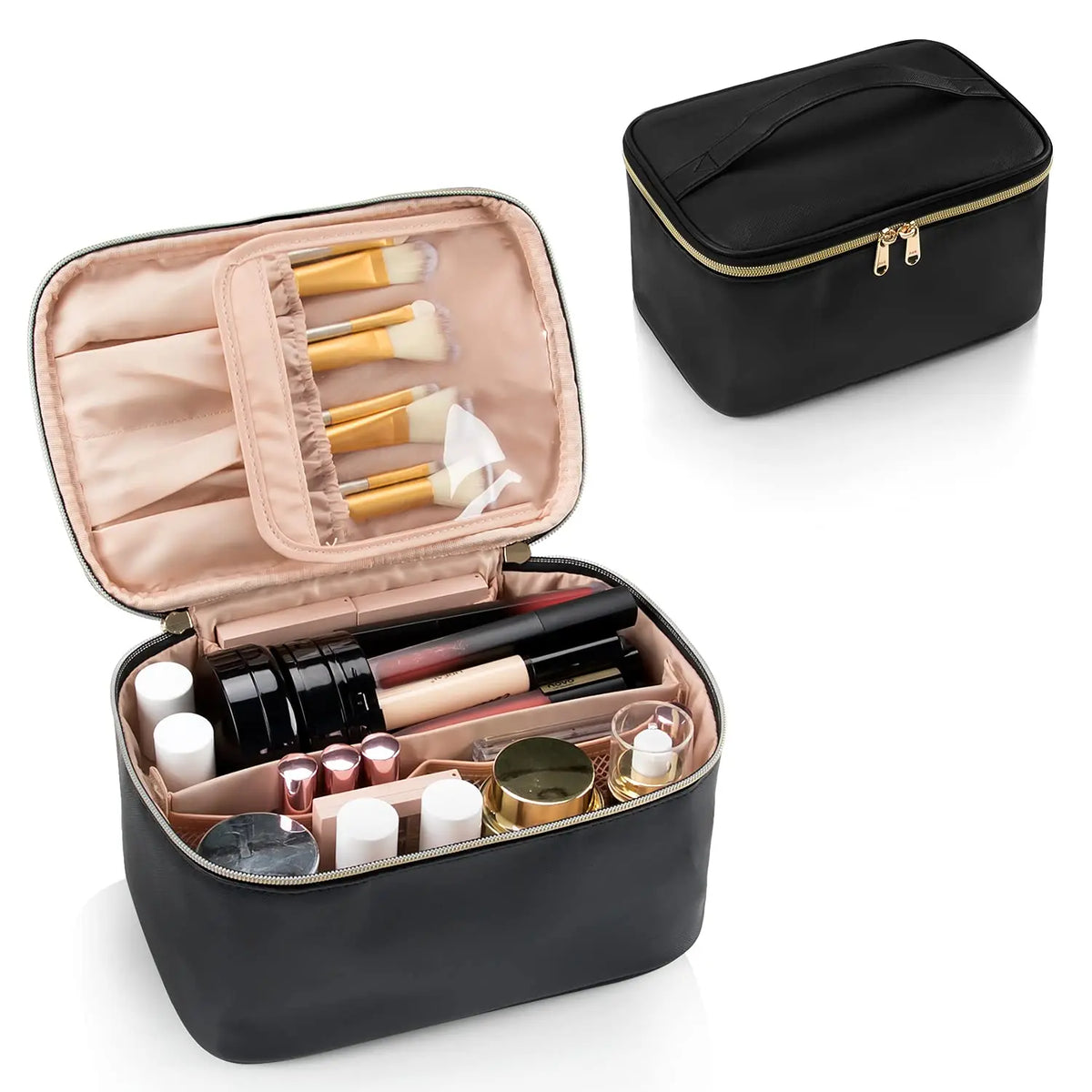 Voyager Deluxe Travel Makeup Organizer – Spacious PU Leather Case with Smart Compartments