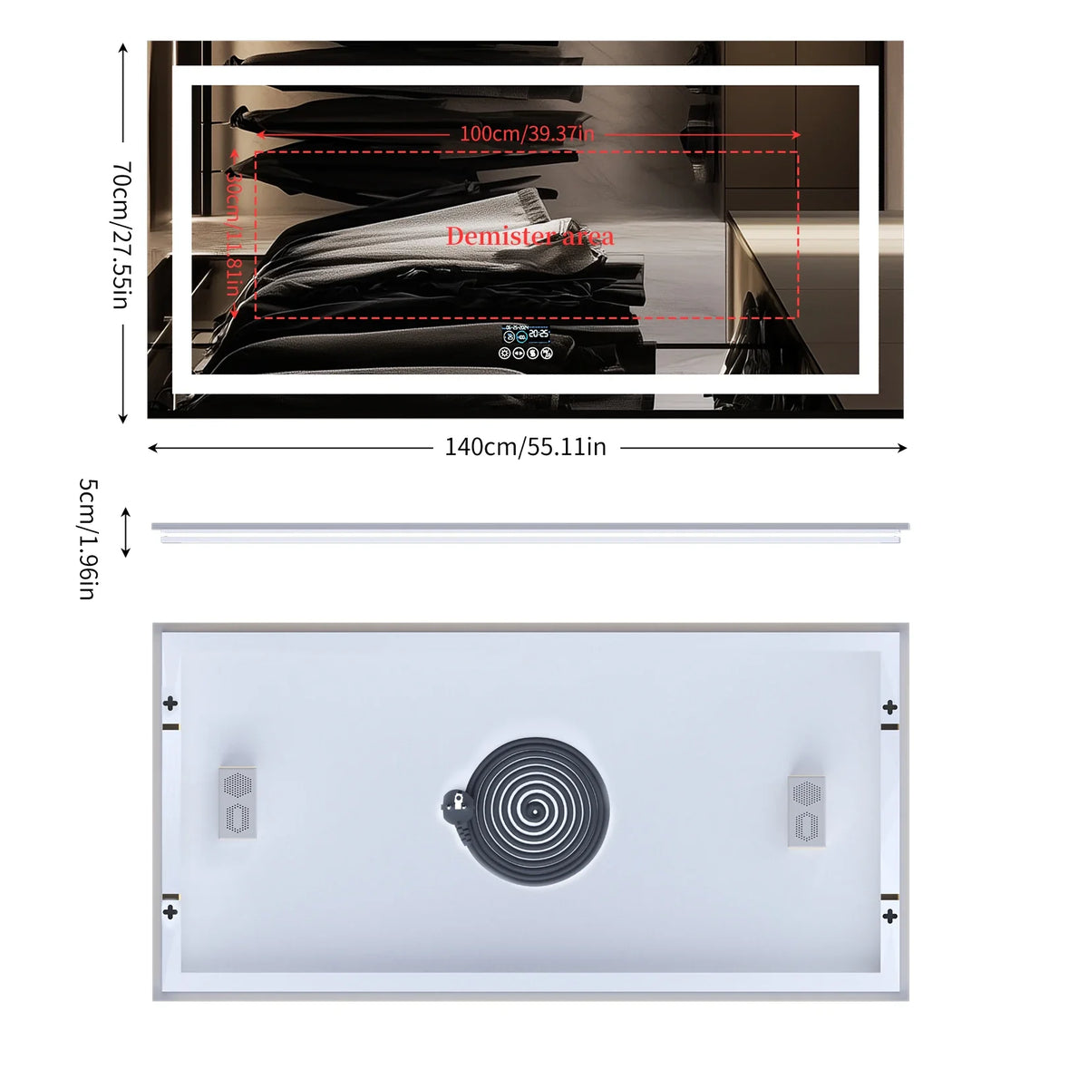 SmartGlow Bluetooth LED Bathroom Mirror 100x60cm – Anti-Fog Lighted Design