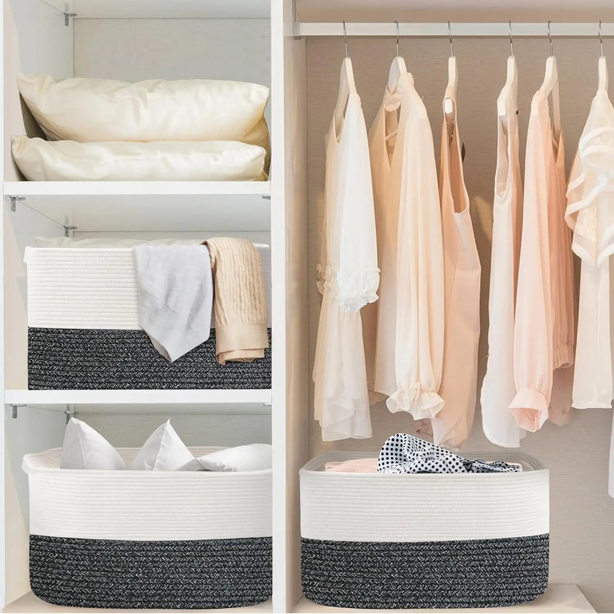 Oversized Woven Cotton Rope Storage Basket for Toys and Blankets
