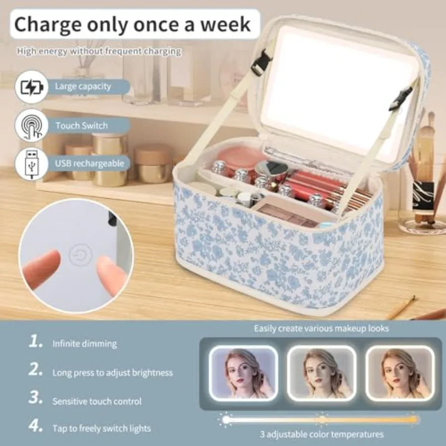 GlamGuide Portable Makeup Organizer with Illuminated Mirror