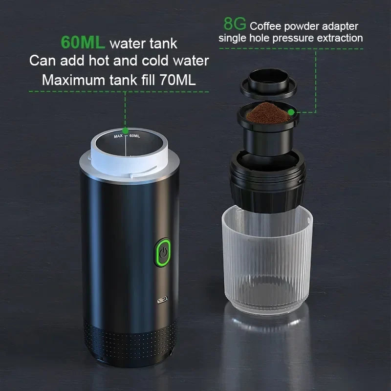 Compact Wireless Espresso Brewer | 20-Bar Pressure & USB Rechargeable