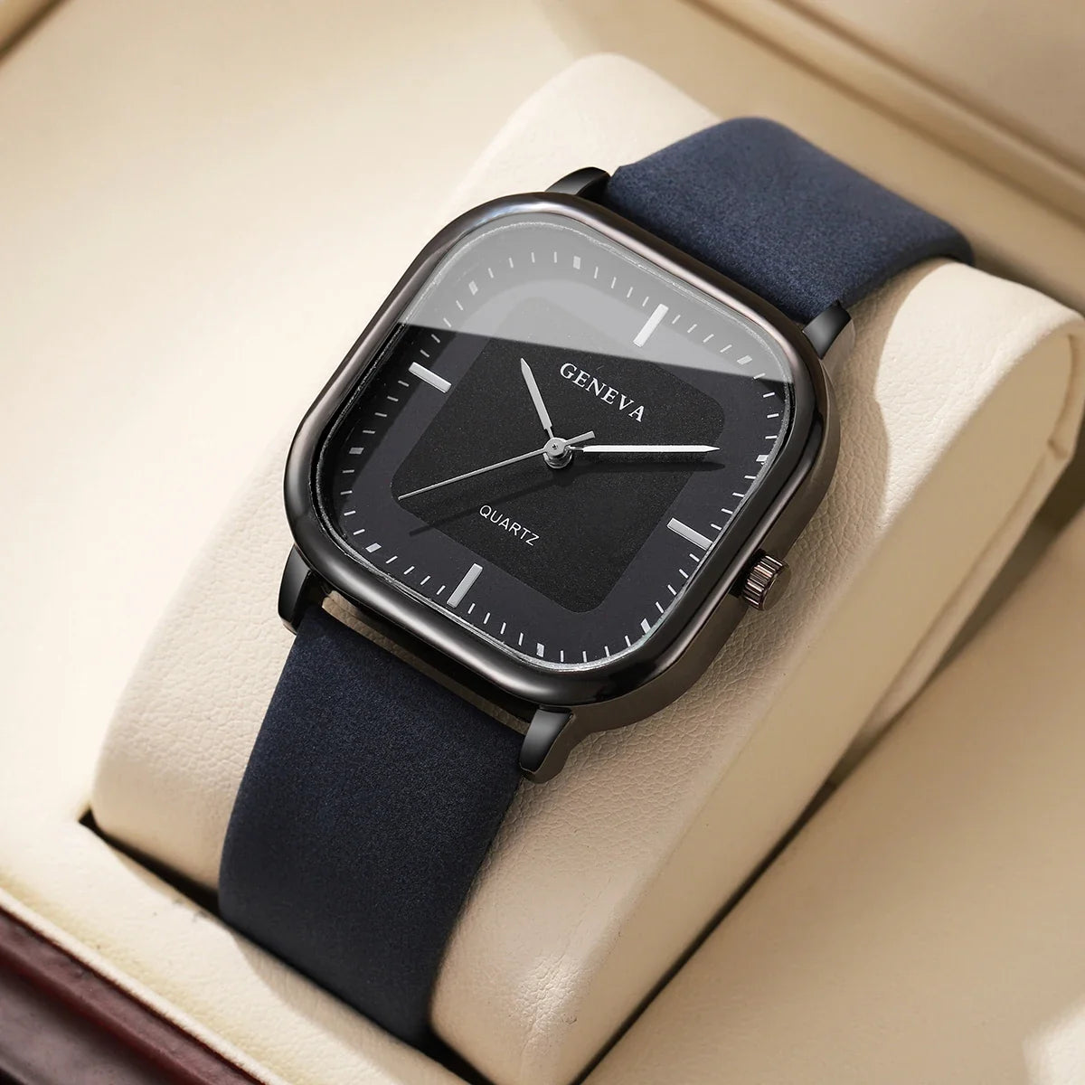 Nexus Square Quartz Watch for Men – Sleek Leather Band, 35mm Dial