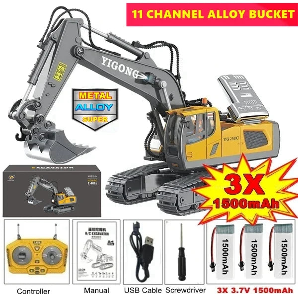 Alloy 4WD Remote-Controlled Excavator & Dump Truck Set
