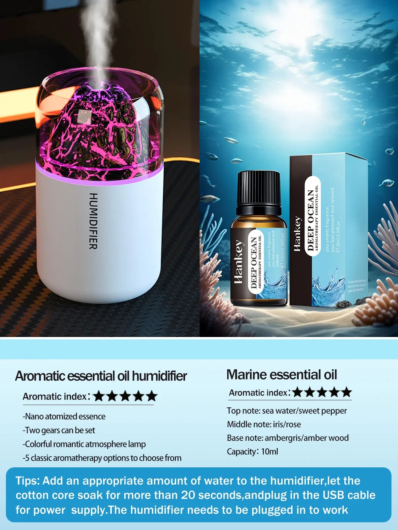 AromaWave Volcano Mist Diffuser & Humidifier with Light