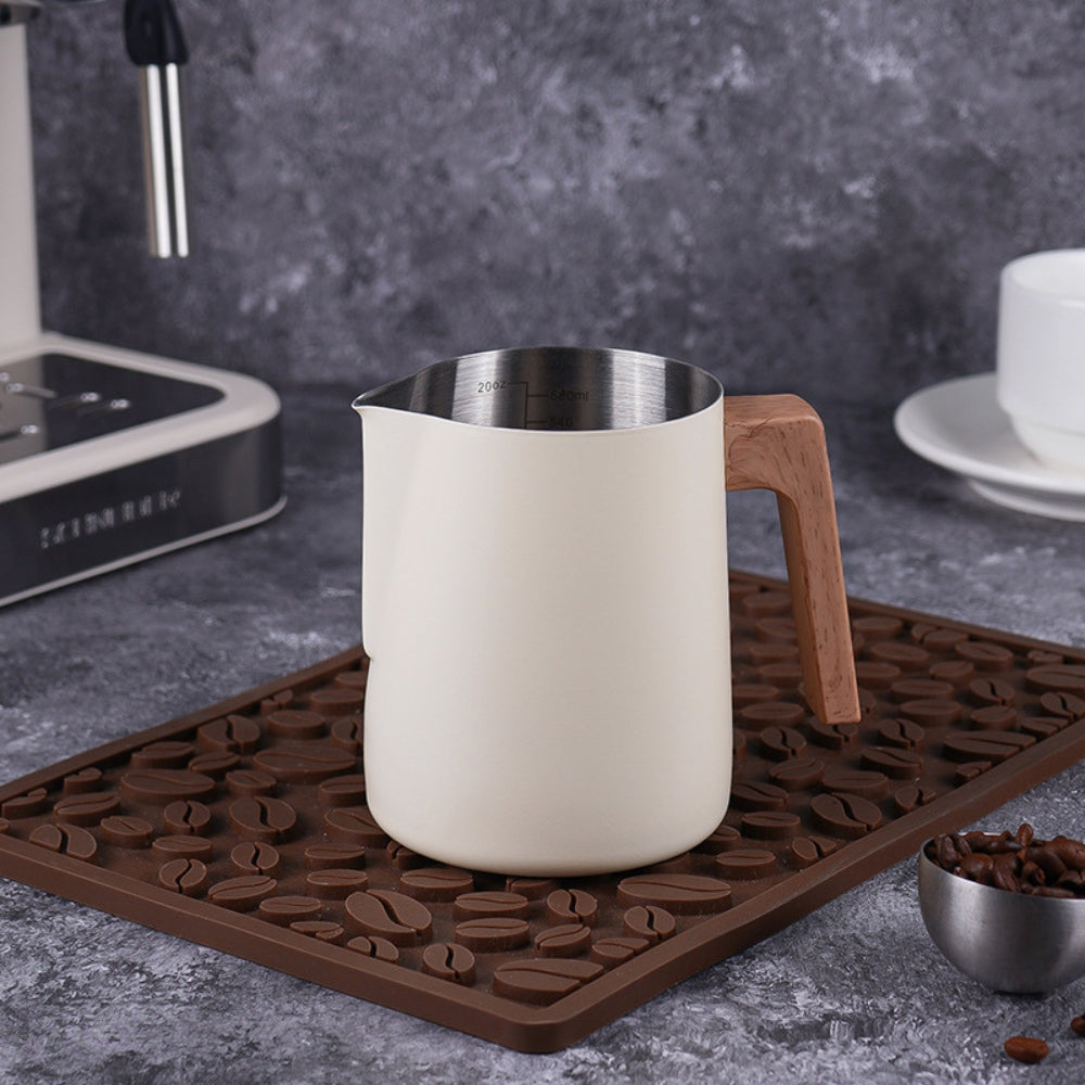 Elegant Milk Frothing Pitcher with Natural Wood Handle