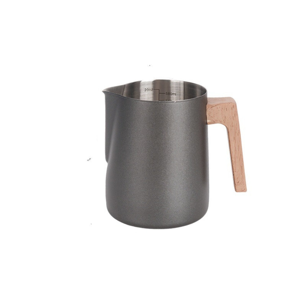 Elegant Milk Frothing Pitcher with Natural Wood Handle