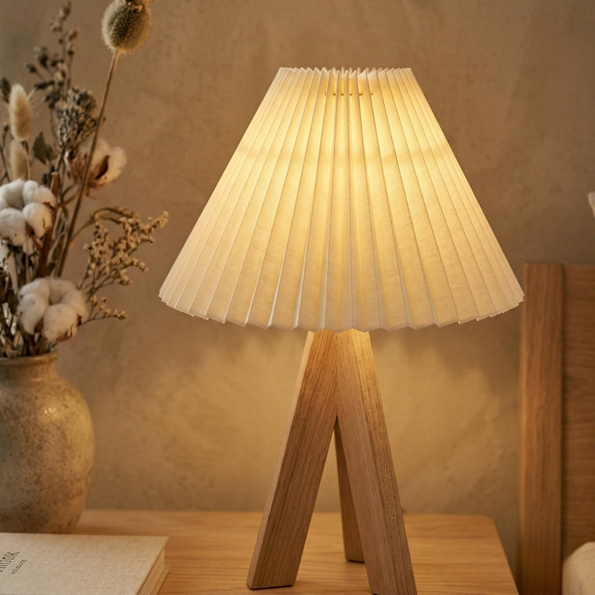 Scandinavian-Inspired Tripod Table Lamp with Wooden Shade