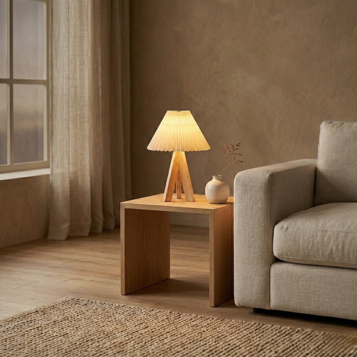 Scandinavian-Inspired Tripod Table Lamp with Wooden Shade