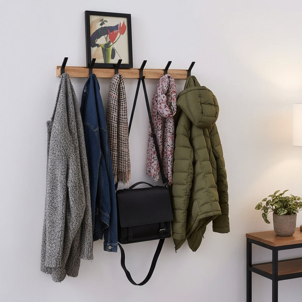Modern Wall-Mounted Coat Organizer with Adjustable Hooks