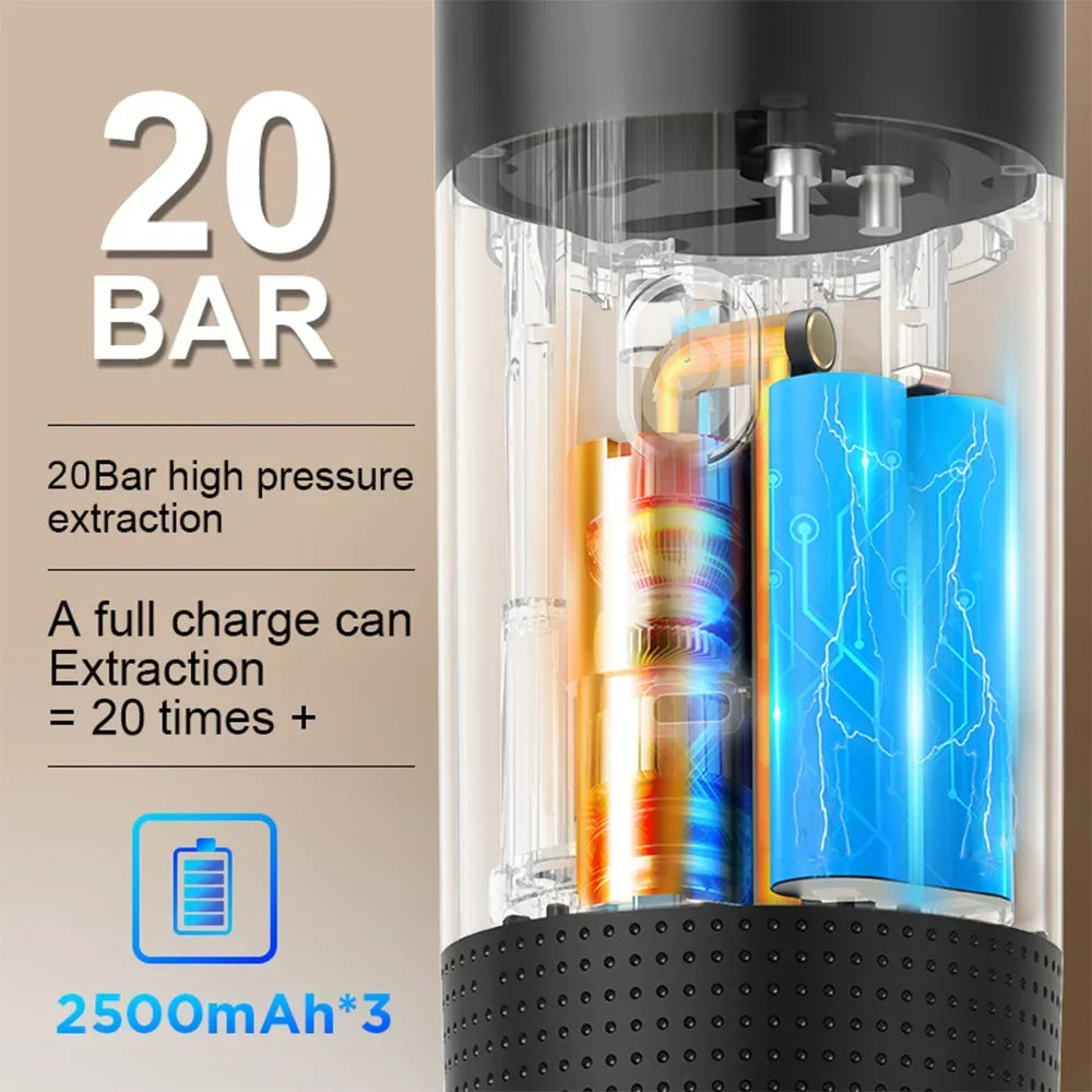 Compact Wireless Espresso Brewer | 20-Bar Pressure & USB Rechargeable