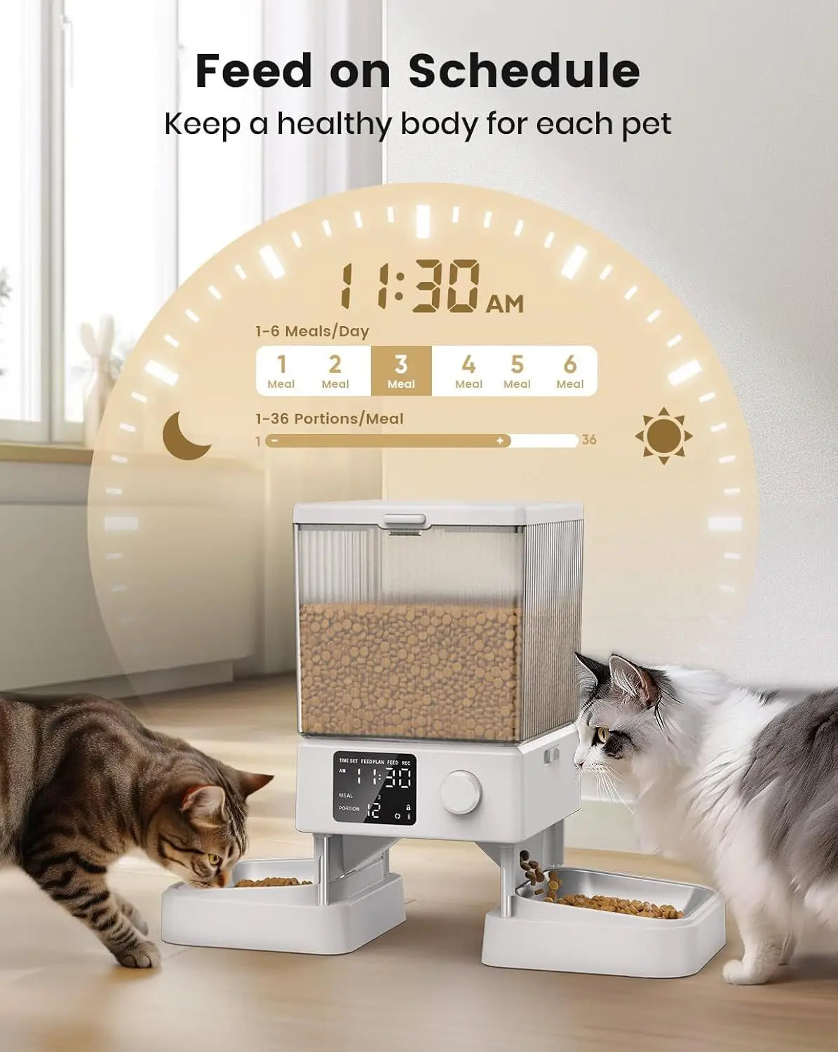 PetEase 5L Automatic Cat Feeder – Battery-Powered Stainless Steel Dispenser for Effortless Daily Meals
