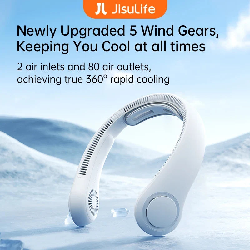 BreezeBuddy Rechargeable Neck Fan | Hands-Free Cooling Solution with 5000mAh Battery and 5 Speed Options