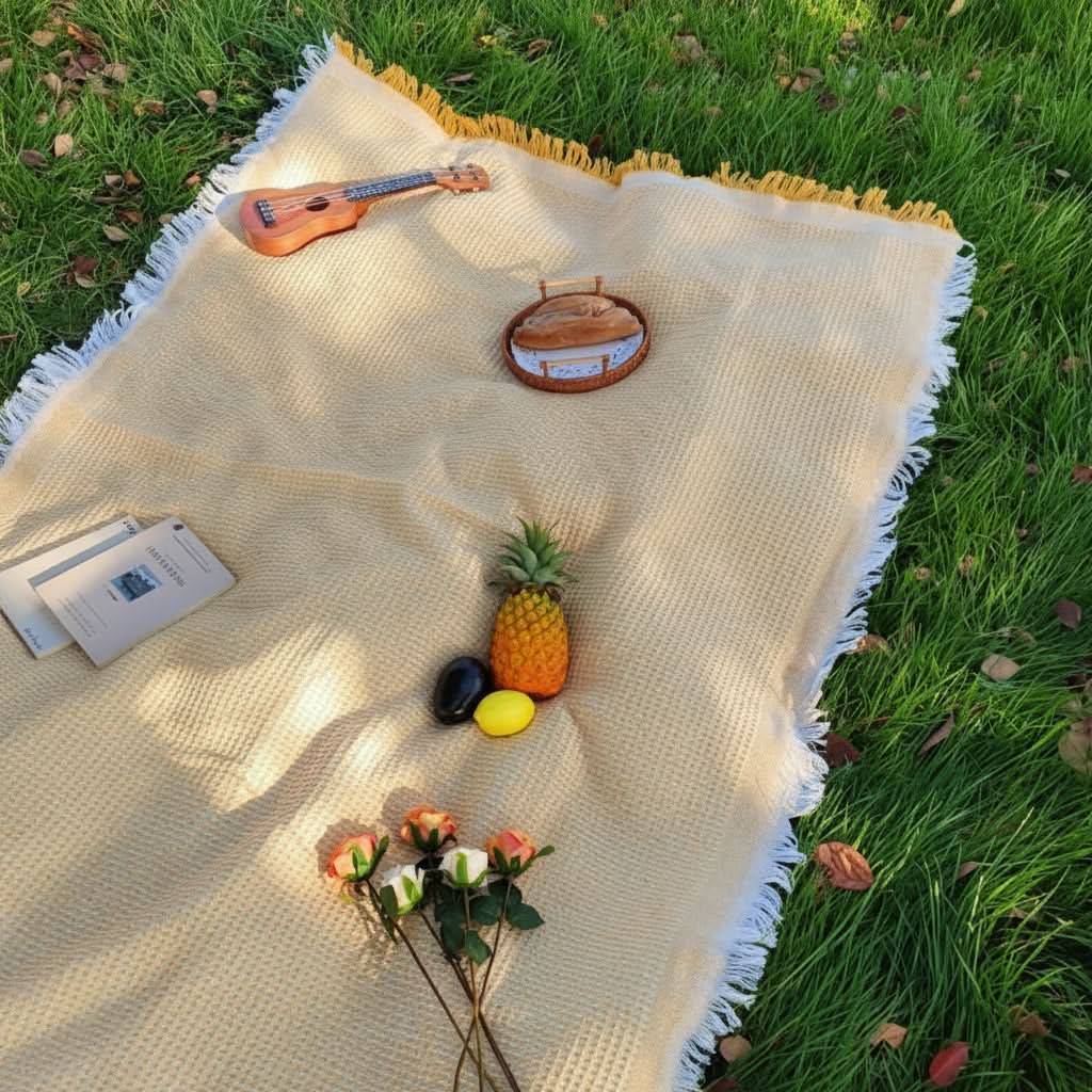Chic Outdoor Picnic Blanket with Fringe Edging for Travel & Relaxation