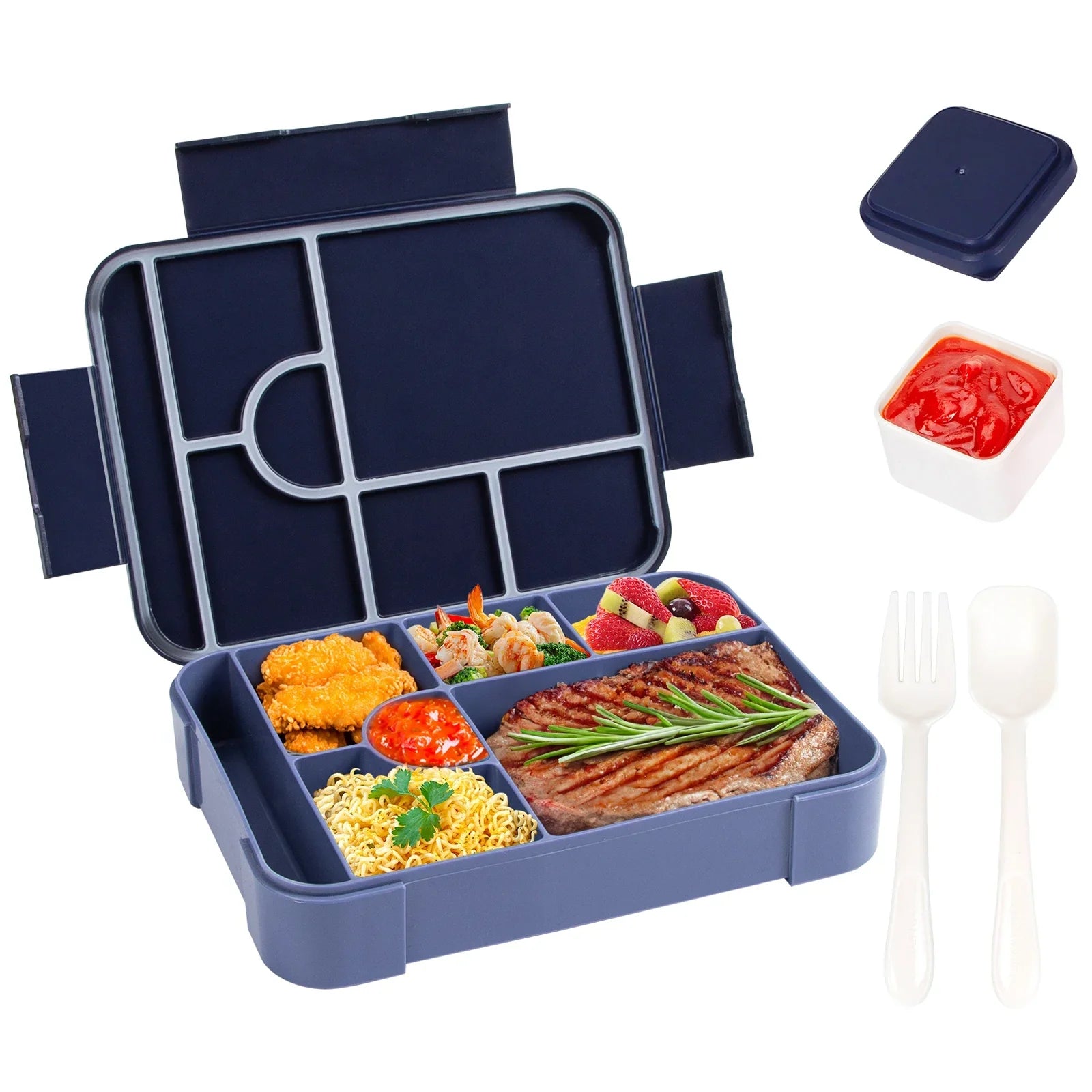 Smart Bento Meal Box – 1330ml, 7 Sections, Spill-Resistant with Utensils