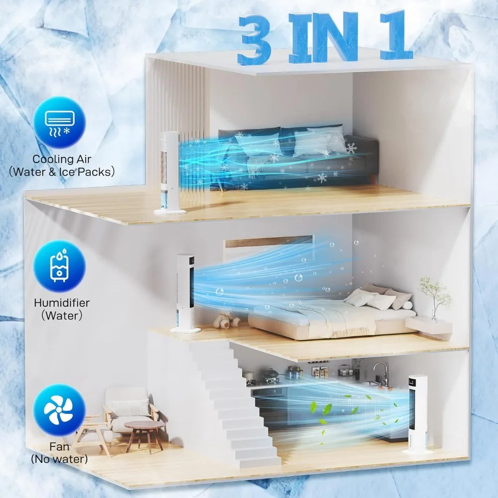 BreezeMate 3-in-1 Portable Evaporative Cooler – Whisper-Quiet Fan with 24-Hour Timer, 220V AC for Home & Office