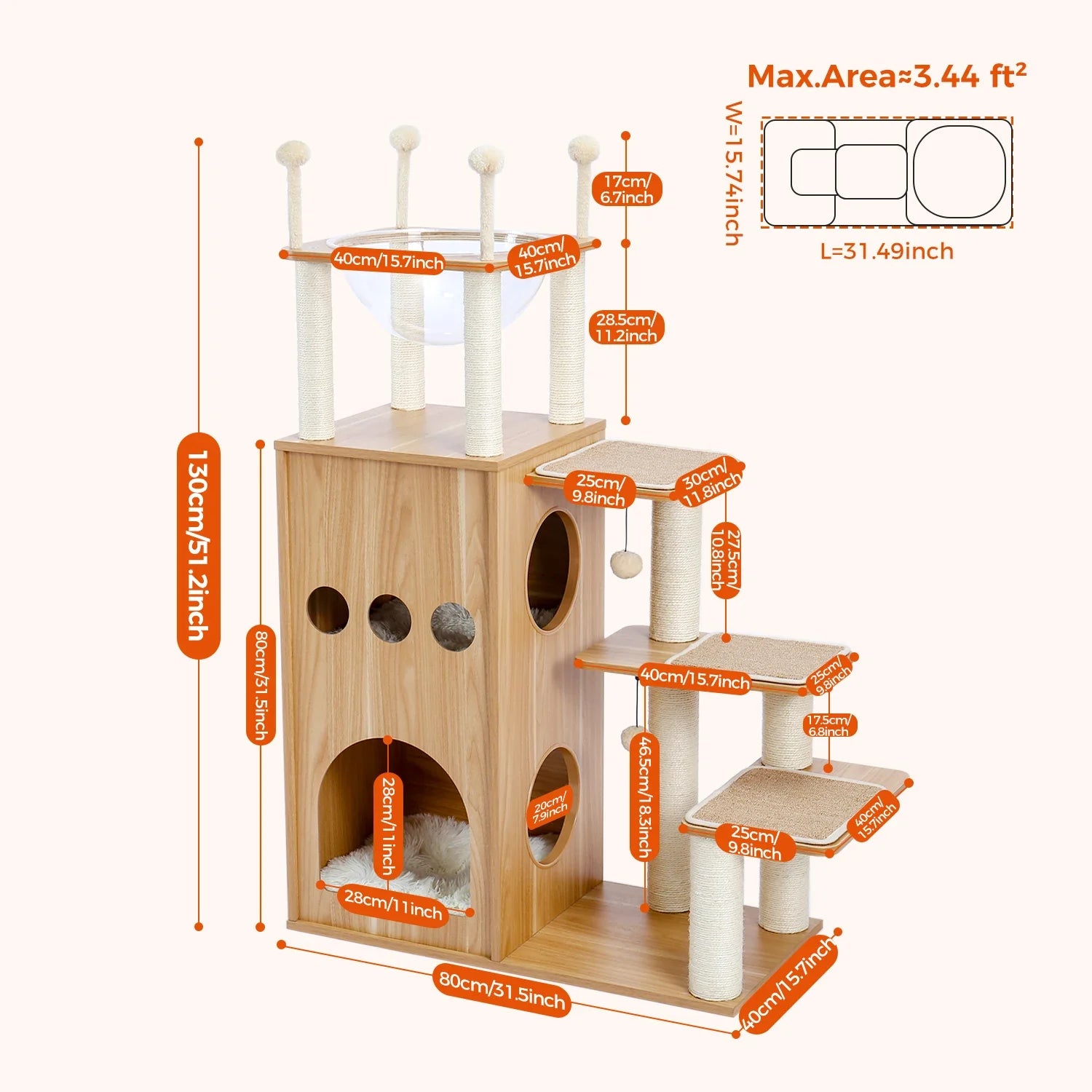 PurrNest 5-Tier Cat Haven | Multi-Level Wooden Cat Retreat with Scratch Posts & Comfortable Lounging Areas