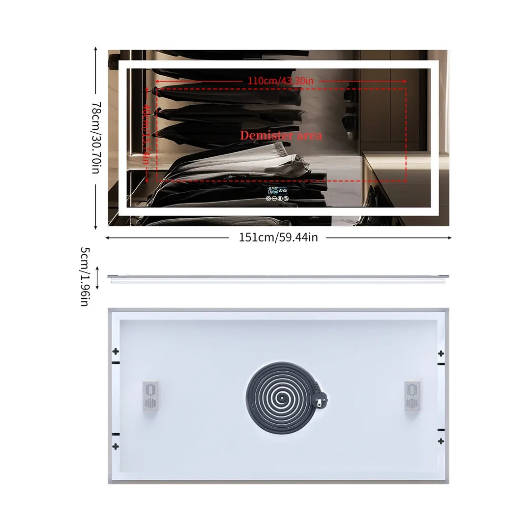 SmartGlow Bluetooth LED Bathroom Mirror 100x60cm – Anti-Fog Lighted Design