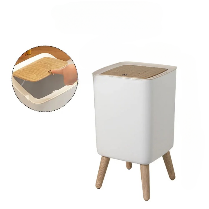 Eco-Friendly Wooden Trash Bin with Press Top Lid