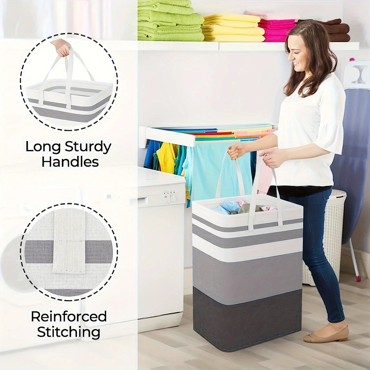 Collapsible 75L Laundry Basket with Handles – Large Storage Solution