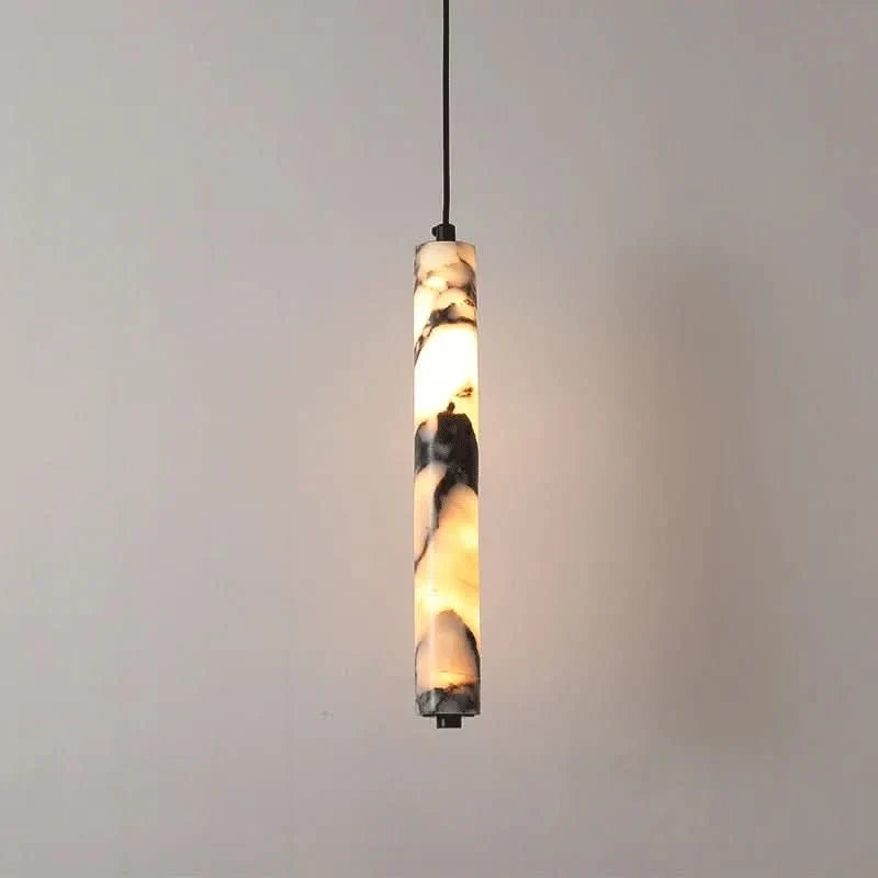 Natural Elegance – Stone Cylinder Pendant Light
