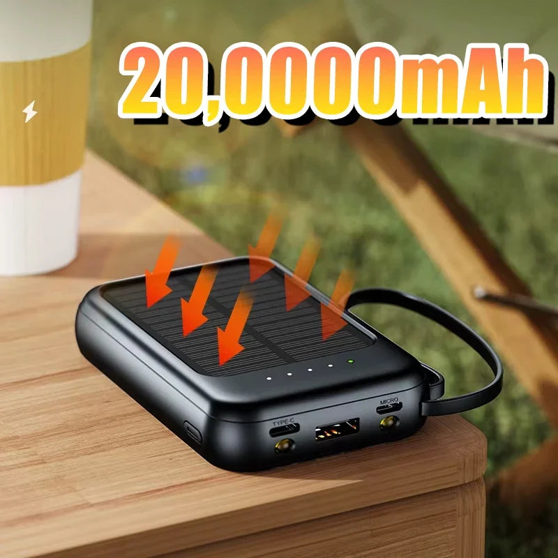 EcoCharge 200000mAh Solar Power Bank with Integrated Cables