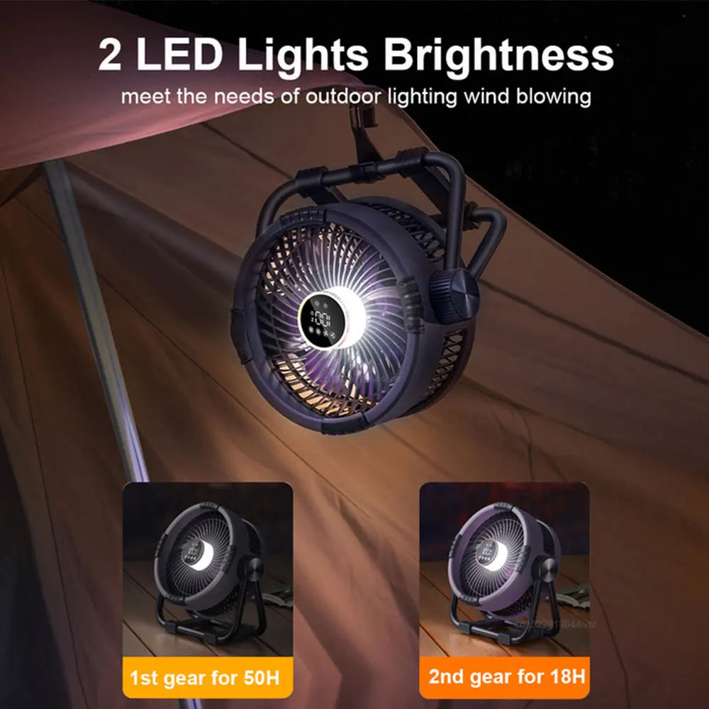 Portable Camping Fan with 20000mAh Battery, LED Light and Remote
