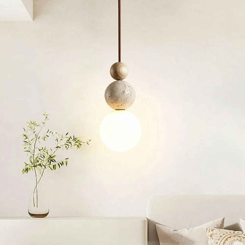 Elegant Gourd-Shaped Pendant Light with Mahogany Accents