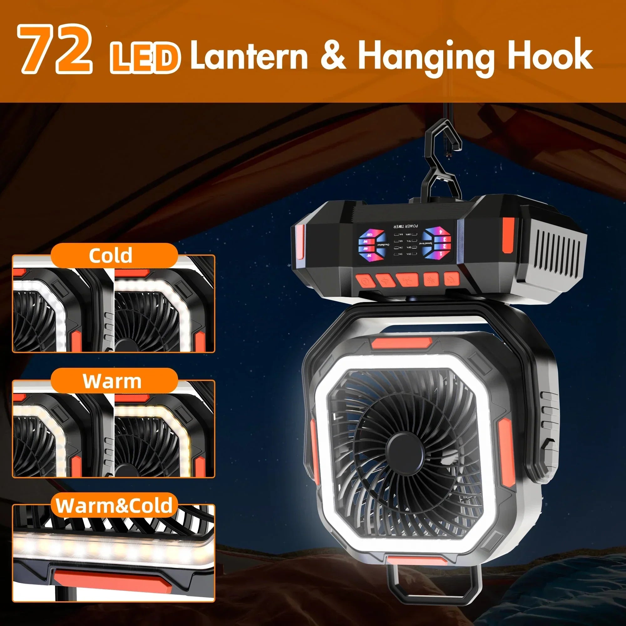 Portable Camping Fan with 40000mAh Battery and LED Light