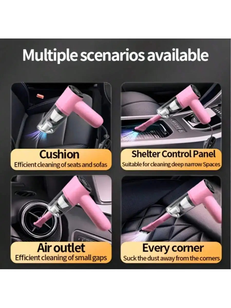 Compact 12V Portable Car Vacuum with LED Light & Washable Filter
