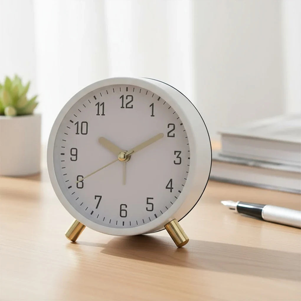 Elegant Silent Sweep Desk Clock with Metal and Glass Finish