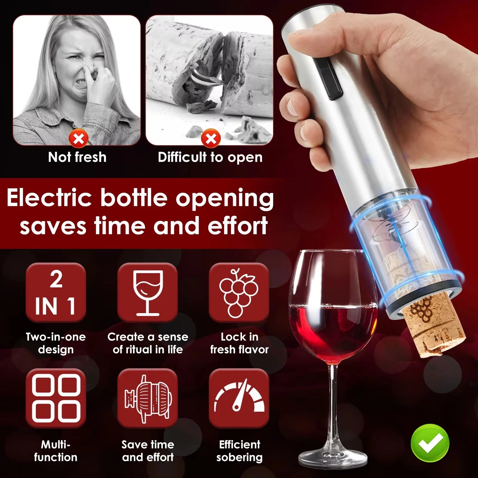 VinoMaster 4-in-1 Rechargeable Electric Wine Opener Set