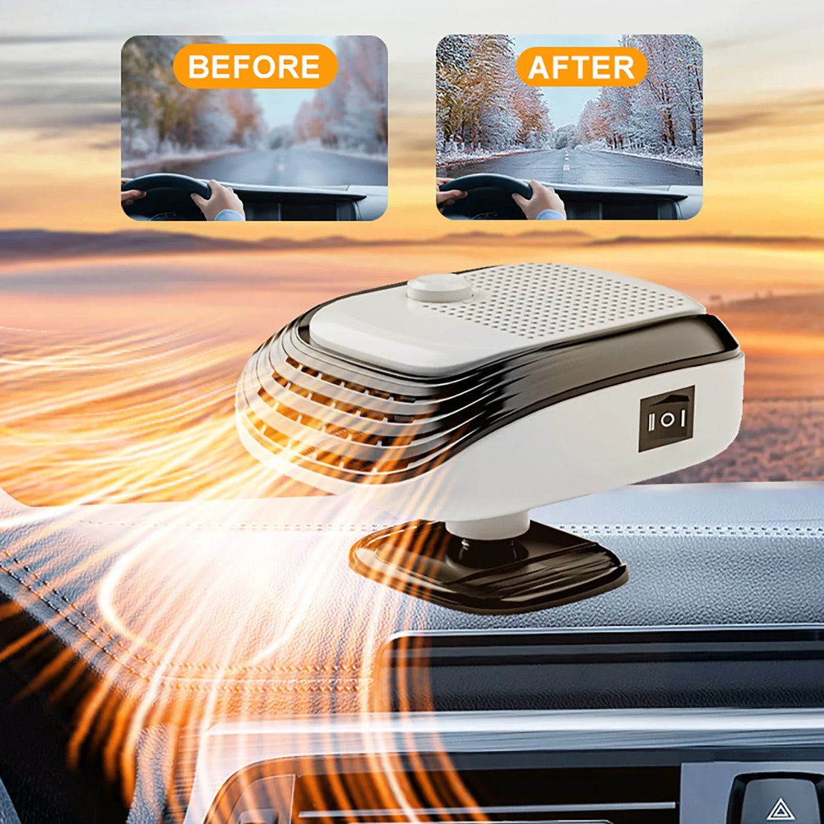 EcoHeat 12V Compact Car Heater & Windshield Defroster – 120W Fast Heating Solution for Cars and SUVs