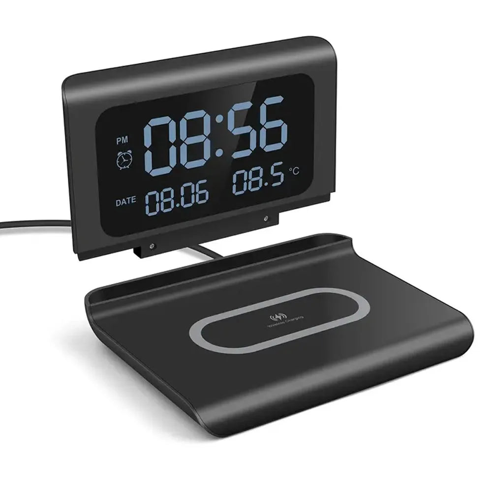 SmartCharge 30W Wireless Charging Station with Clock & Temp Display