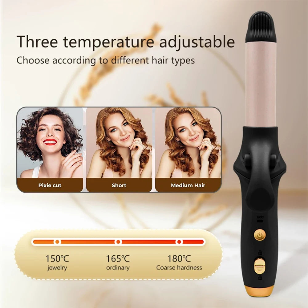 WaveMaster Portable Cordless Curling Iron – Rechargeable Hair Curler with Quick Heat, 3 Heat Levels, Safety Design & Auto Shutoff