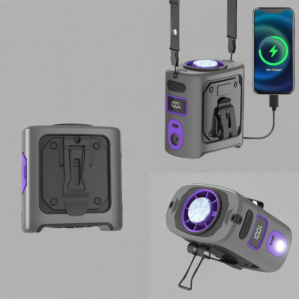 Portable 8000mAh Waist Fan with LED Light and Power Bank