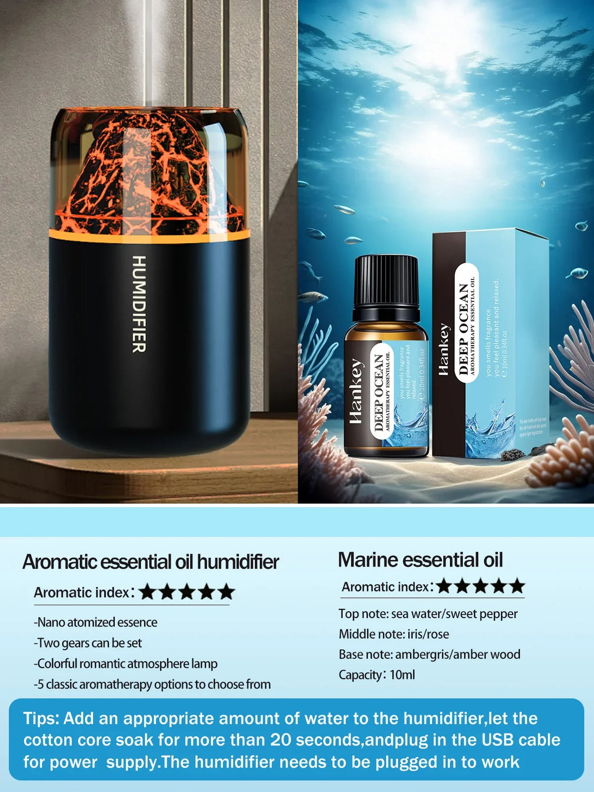 AromaWave Volcano Mist Diffuser & Humidifier with Light