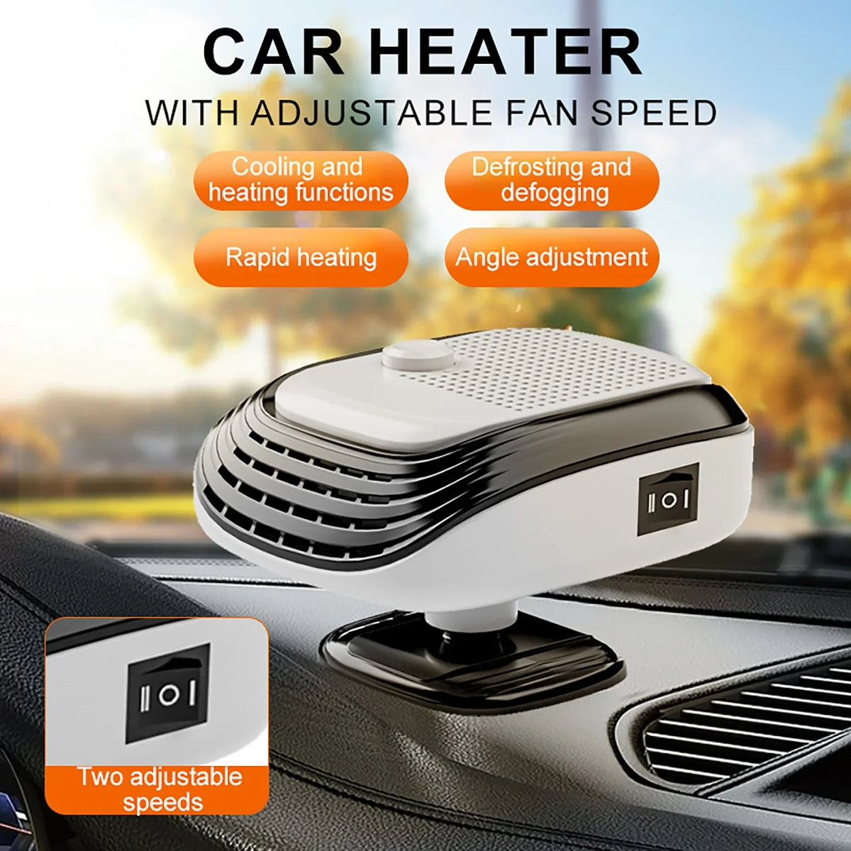 EcoHeat 12V Compact Car Heater & Windshield Defroster – 120W Fast Heating Solution for Cars and SUVs