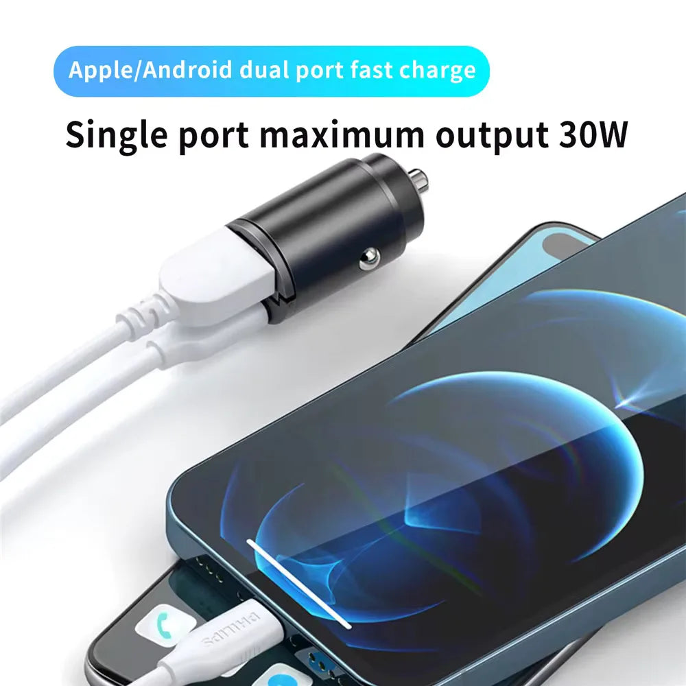 Compact Alloy USB-C Car Charger with Fast Charging Technology