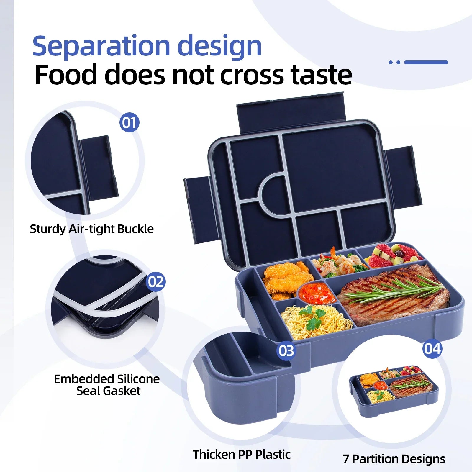 Smart Bento Meal Box – 1330ml, 7 Sections, Spill-Resistant with Utensils