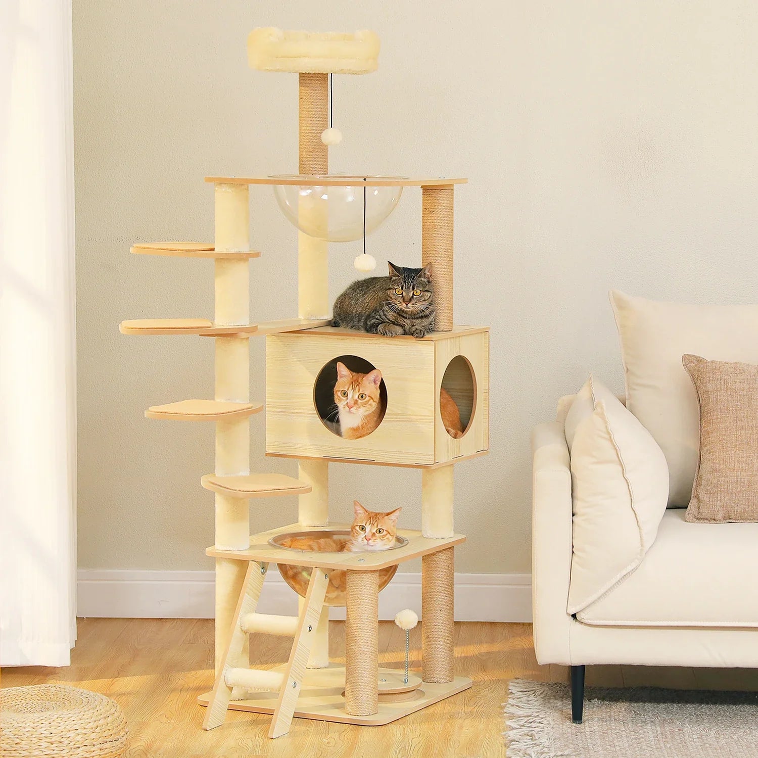 PurrNest 5-Tier Cat Haven | Multi-Level Wooden Cat Retreat with Scratch Posts & Comfortable Lounging Areas