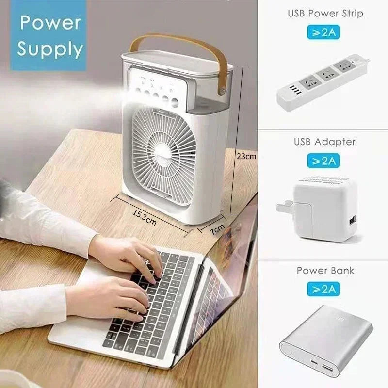 BreezeLight 3-in-1 Mini Air Cooler with Ambient Light – Versatile USB Cooling Fan for Home and Office